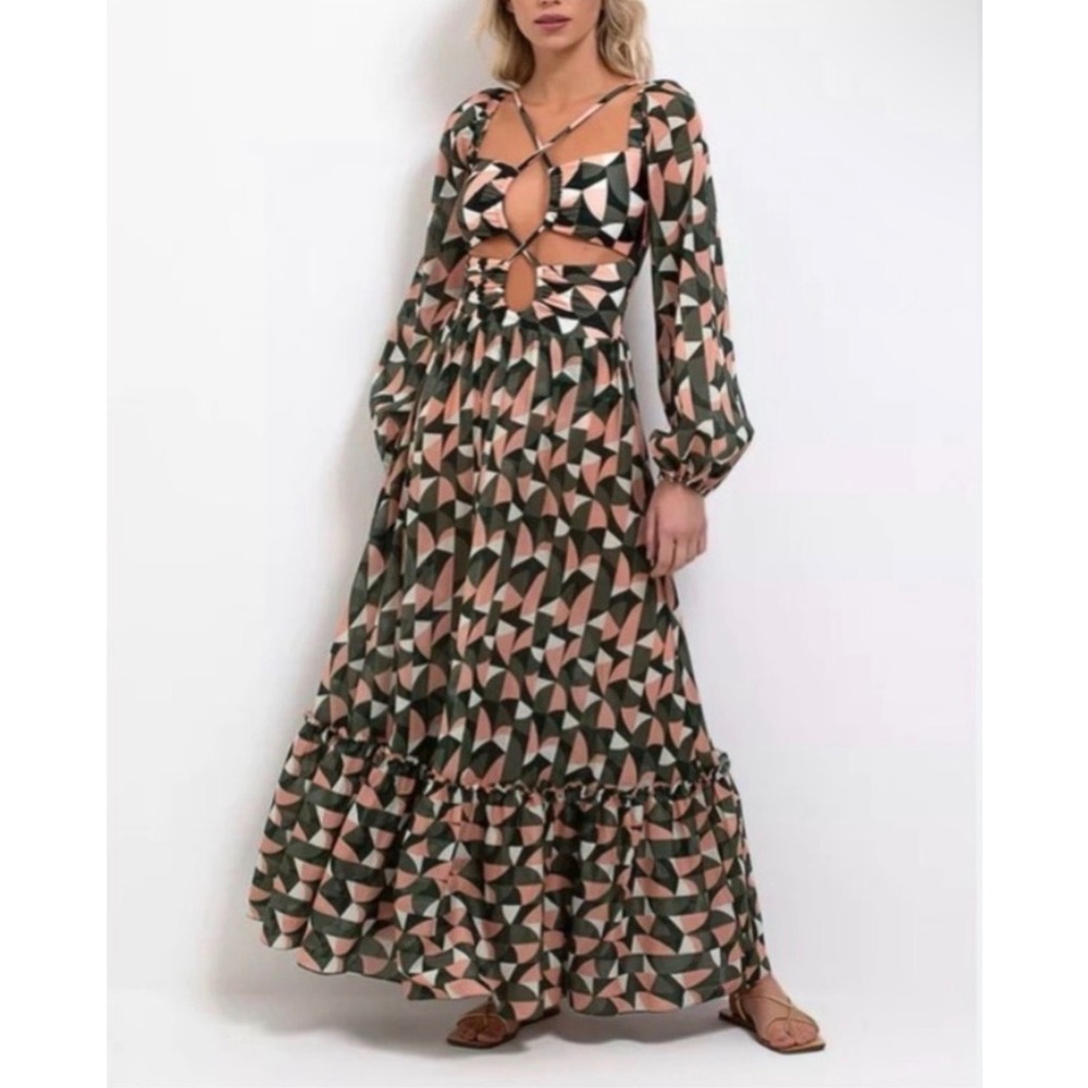 NWT PatBo Cutout Swim Maxi Dress Women Small Long Sleeve Boho Chic FLAWED $795